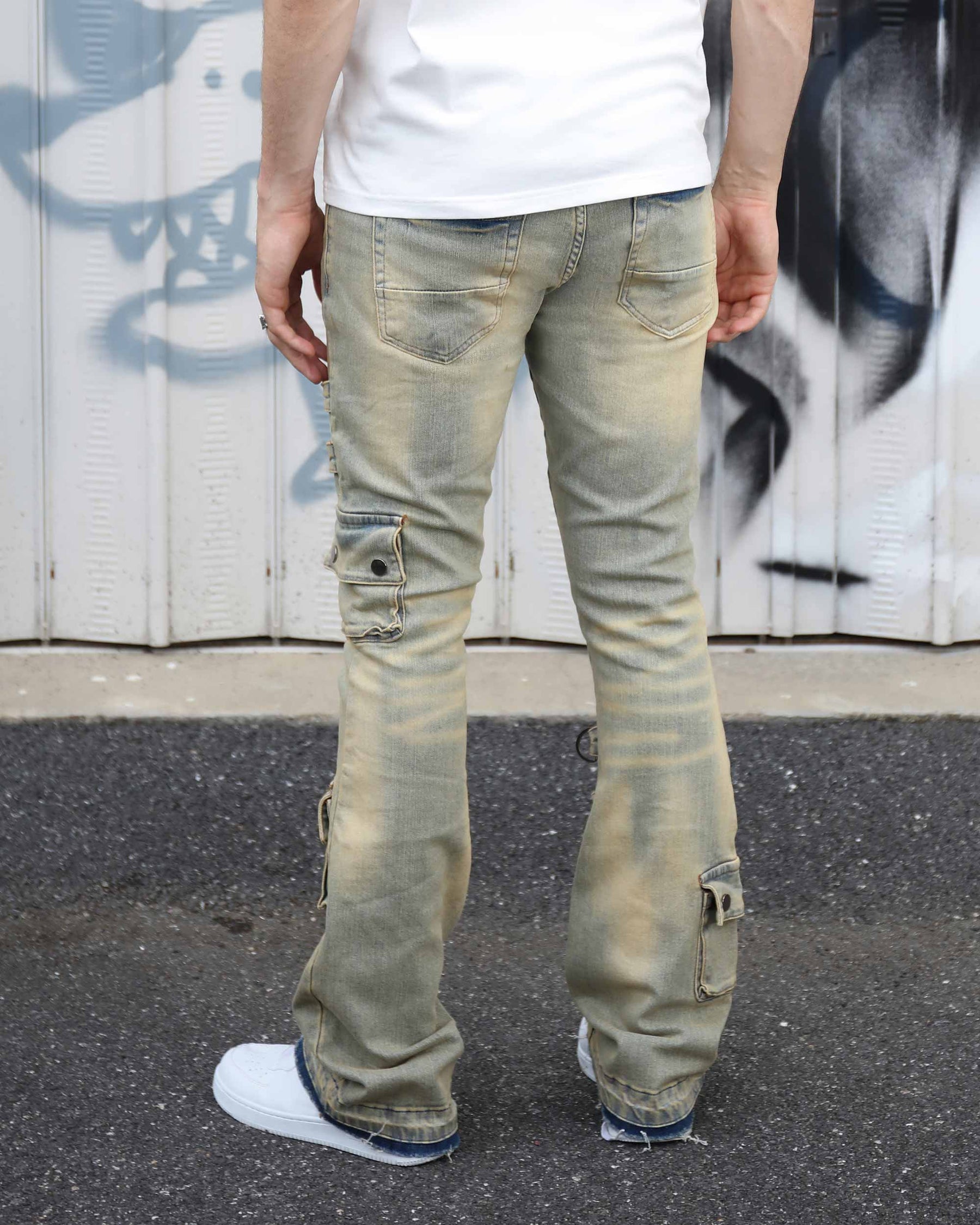 Industrial Style Distressed Straight Leg Cargo Jeans