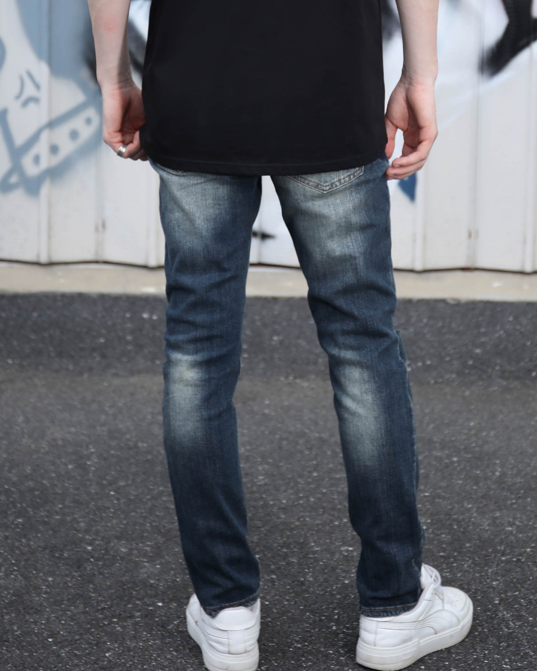 LOGEQI Classic Slim Fit Blue Jeans with Ripped Accents