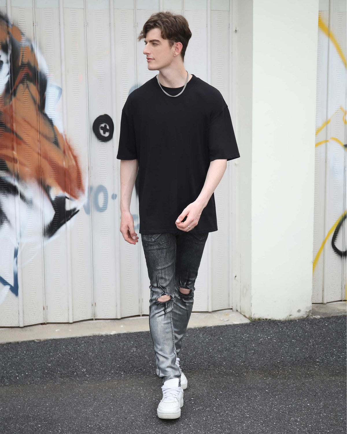 Logeqi Gradient Shades Black Ripped Jeans with Statement Knee Rips