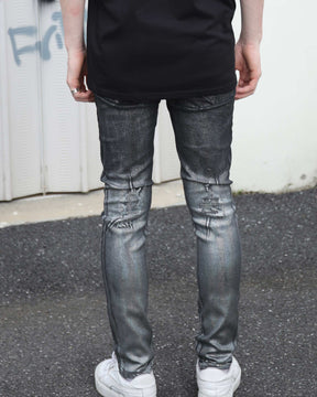 Logeqi Gradient Shades Black Ripped Jeans with Statement Knee Rips