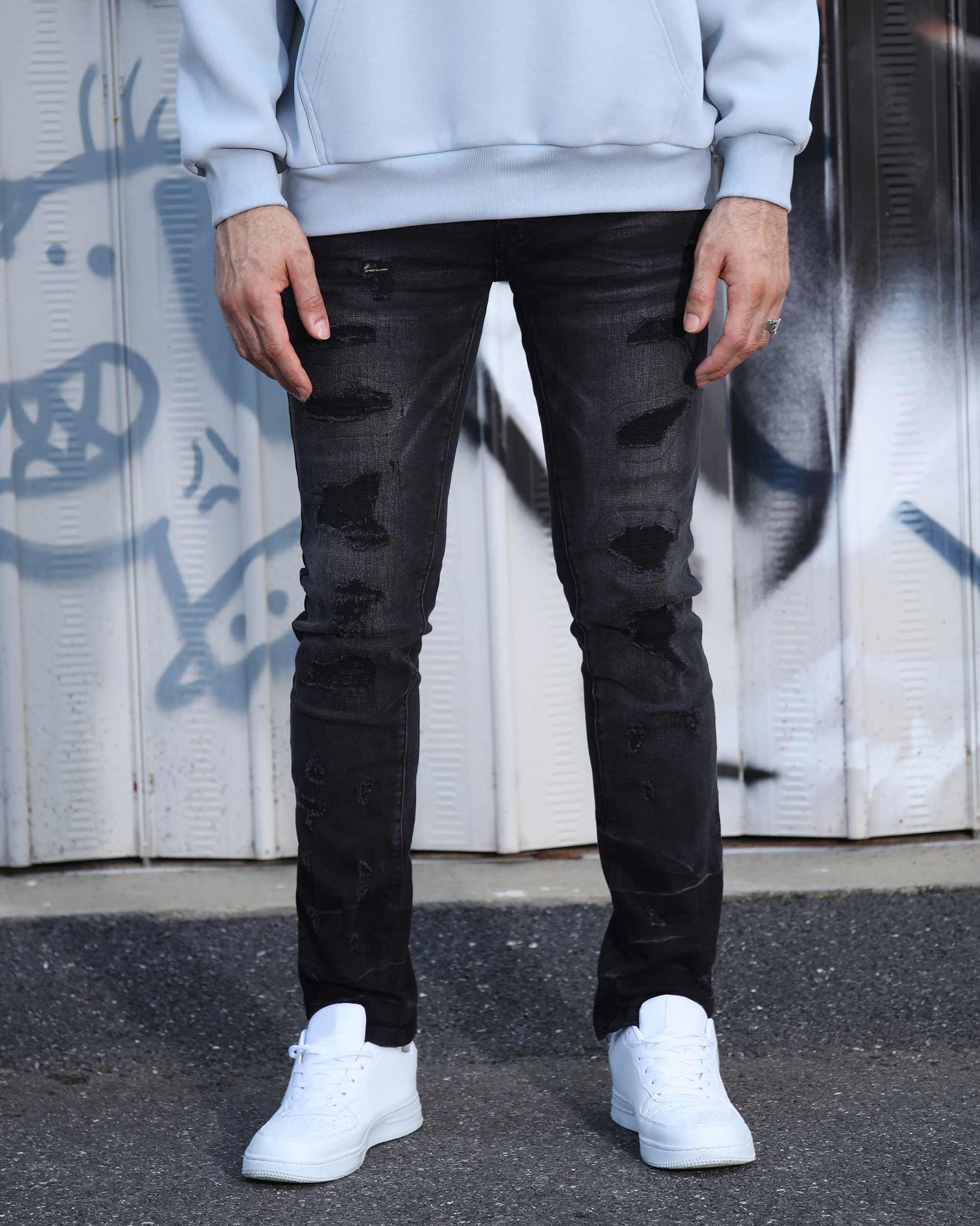 Logeqi Street Gothic Black Ripped Jeans