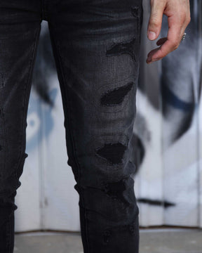 Logeqi Street Gothic Black Ripped Jeans