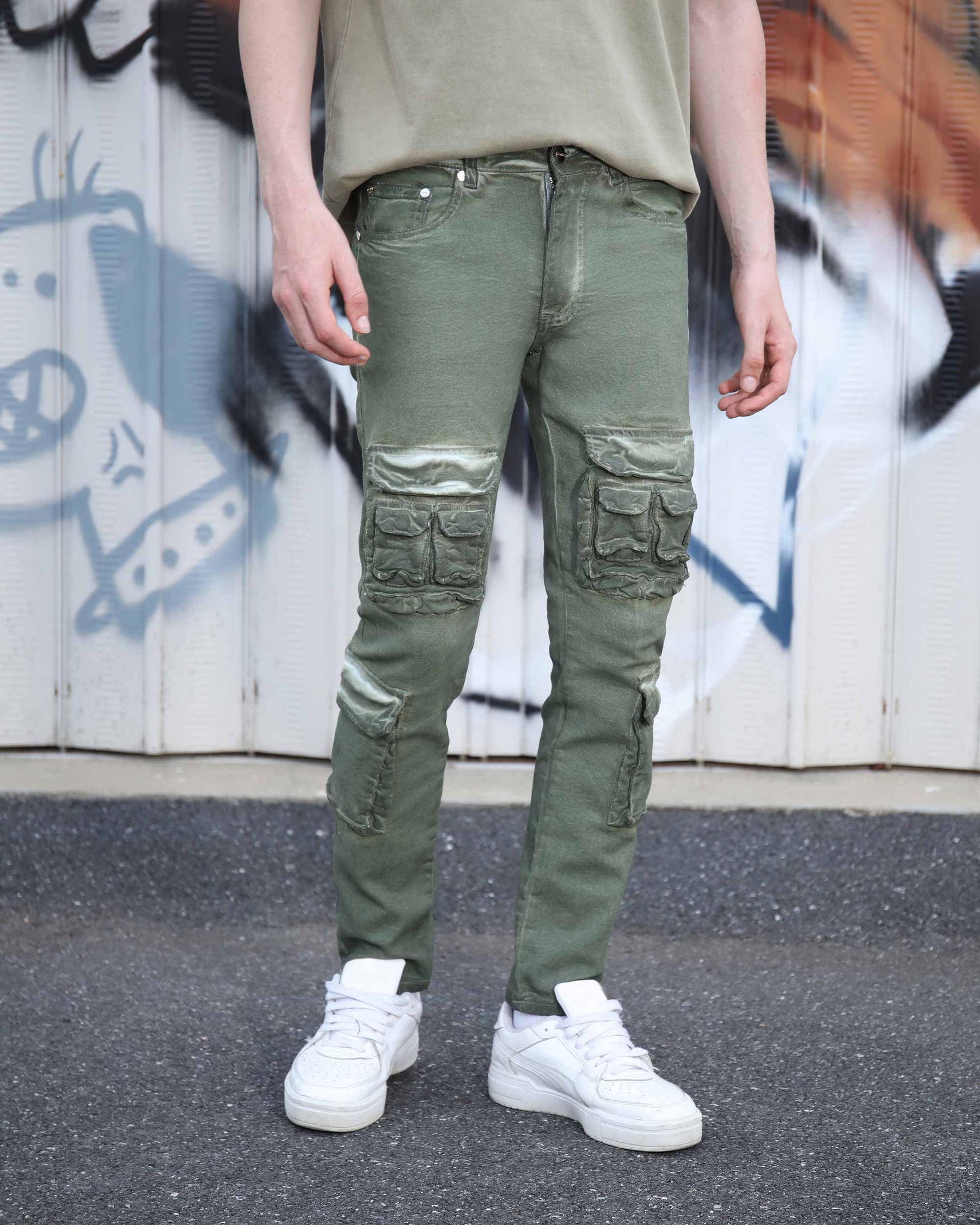 Slim-fit Cargo Jeans with Functional Multiple Pockets