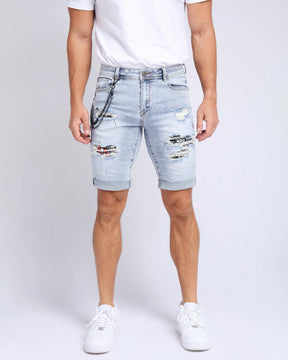 LOGEQI Light Wash Blue Ripped Jeans Shorts