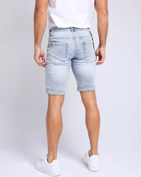 LOGEQI Blue Ripped Jeans Shorts with Light Wash 