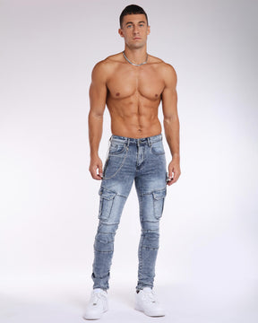 LOGEQI Zipper Workwear slim fit Blue Jeans