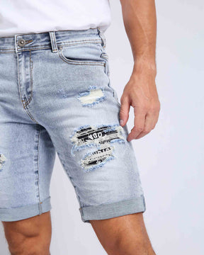 LOGEQI Light Wash Blue Denim Shorts