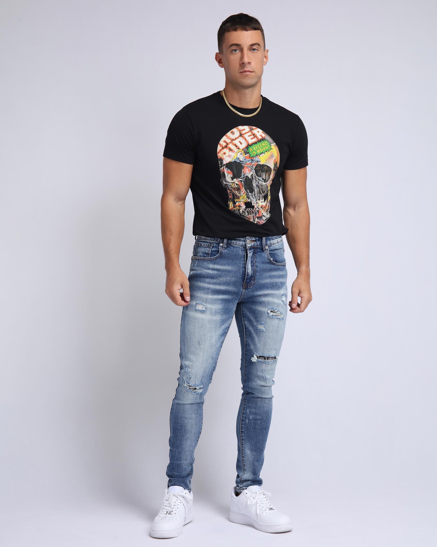 LOGEQI Minimalist Slim Fit Ripped Blue Jeans