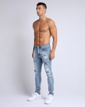LOGEQI Casual Slim Fit Blue Ripped Jeans