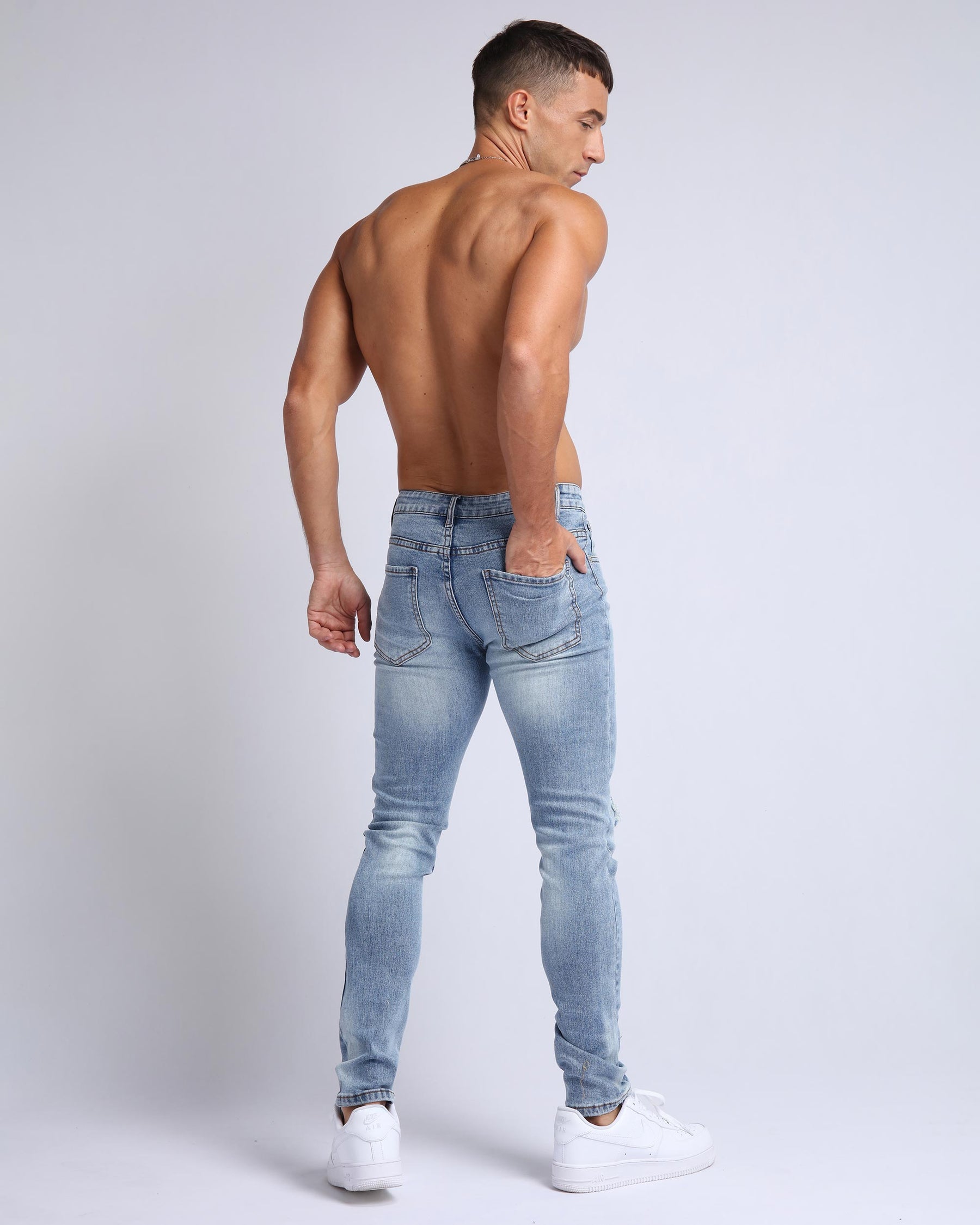LOGEQI Light Wash Blue Ripped Jeans