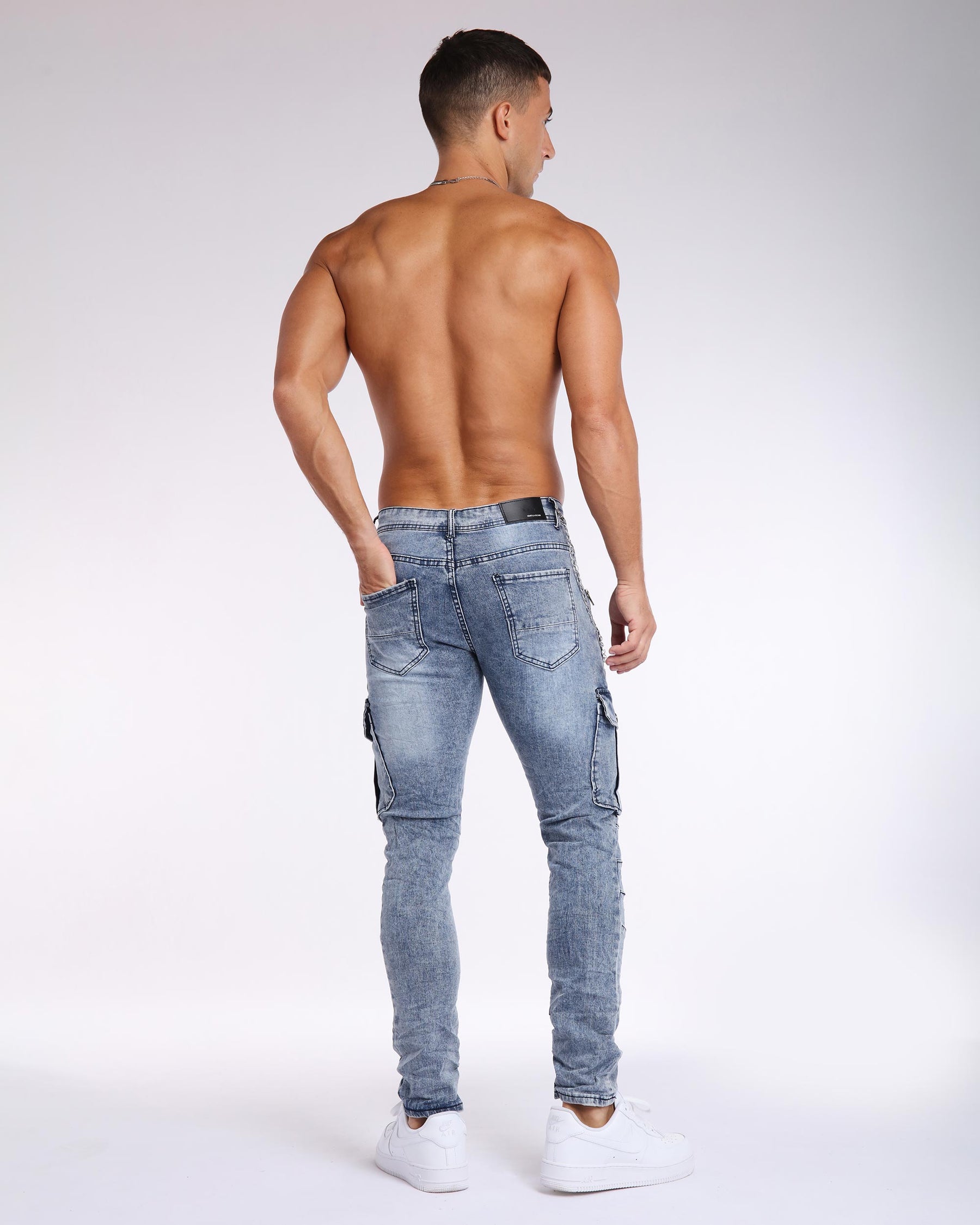 LOGEQI Zipper Blue Workwear Jeans