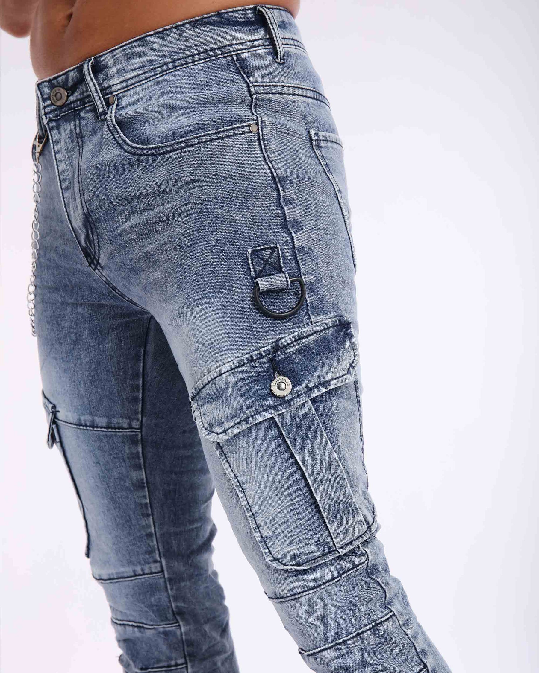 LOGEQI Zipper Blue Work Jeans
