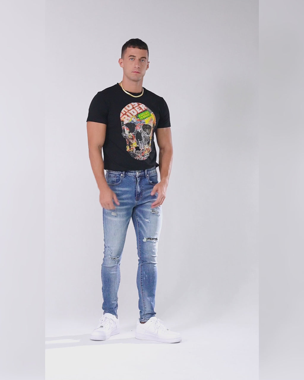 LOGEQI Slim Fit Blue Ripped Jeans