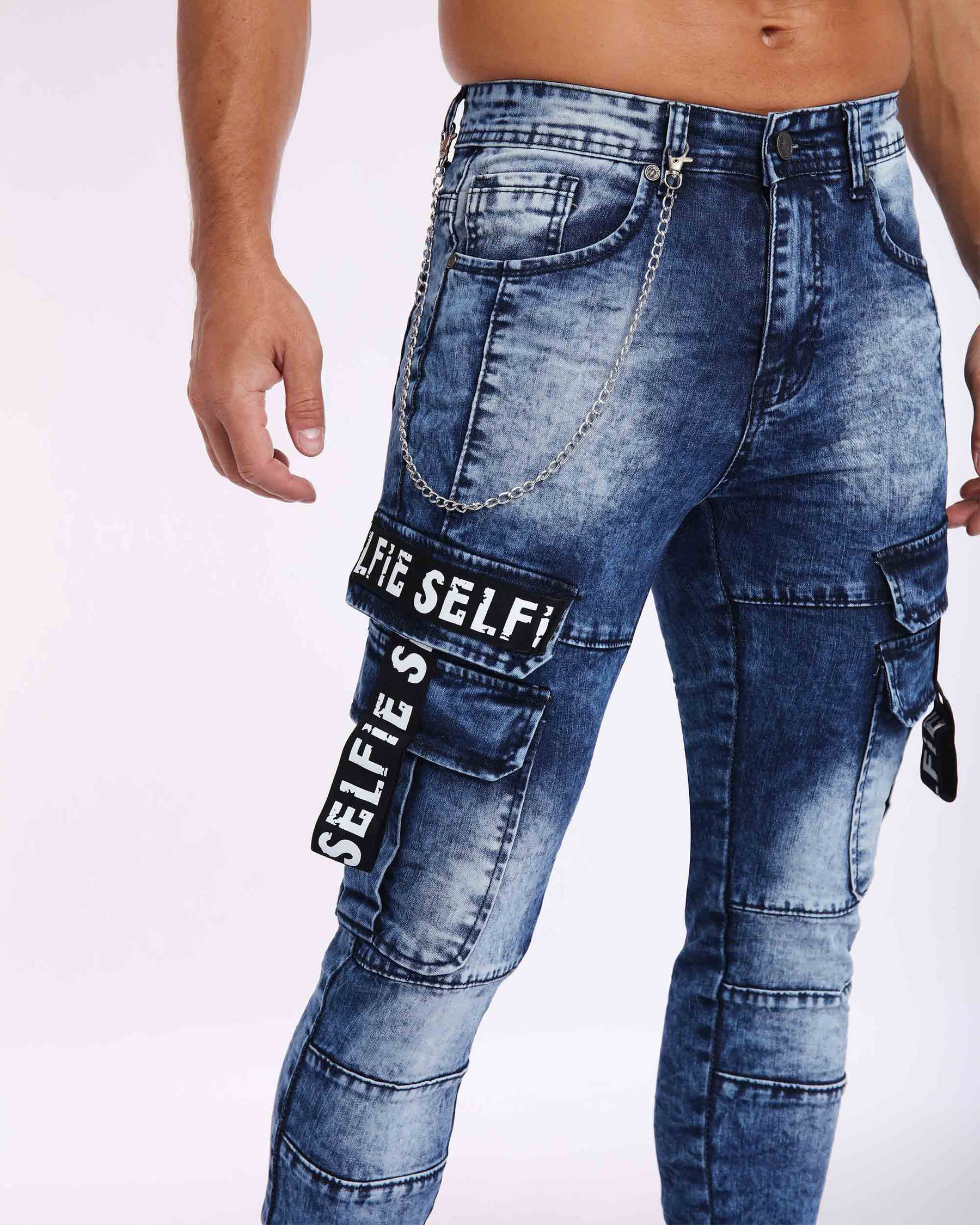 LOGEQI Printed Webbing Blue slim fit Jeans