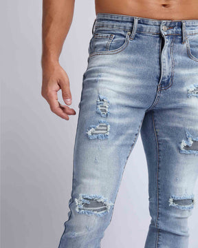 LOGEQI Slim Fit Blue Ripped Jeans
