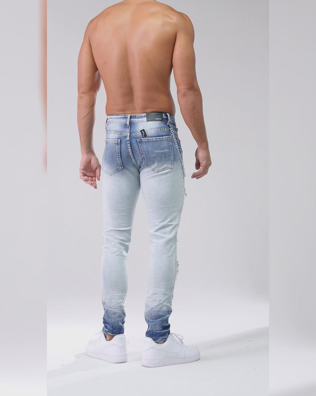 LOGEQI Slim Fit Light Wash Blue Ripped Jeans