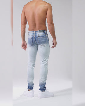 LOGEQI Slim Fit Light Wash Blue Ripped Jeans