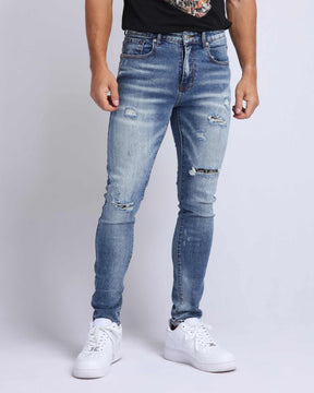 LOGEQI Minimalist Slim Fit Ripped Blue Jeans