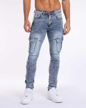 LOGEQI Zipper Workwear slim fit Blue Jeans