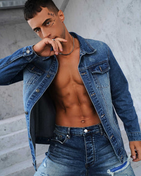 Logeqi Washed Blue Denim Jacket