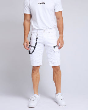 Printed Waterproof Zipper White Jeans Shorts