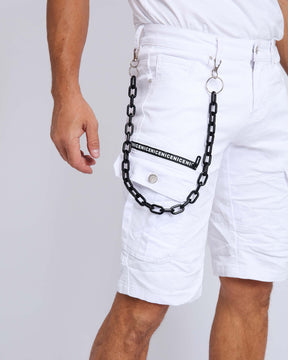 LOGEQI Printed Waterproof Zipper White Denim Shorts