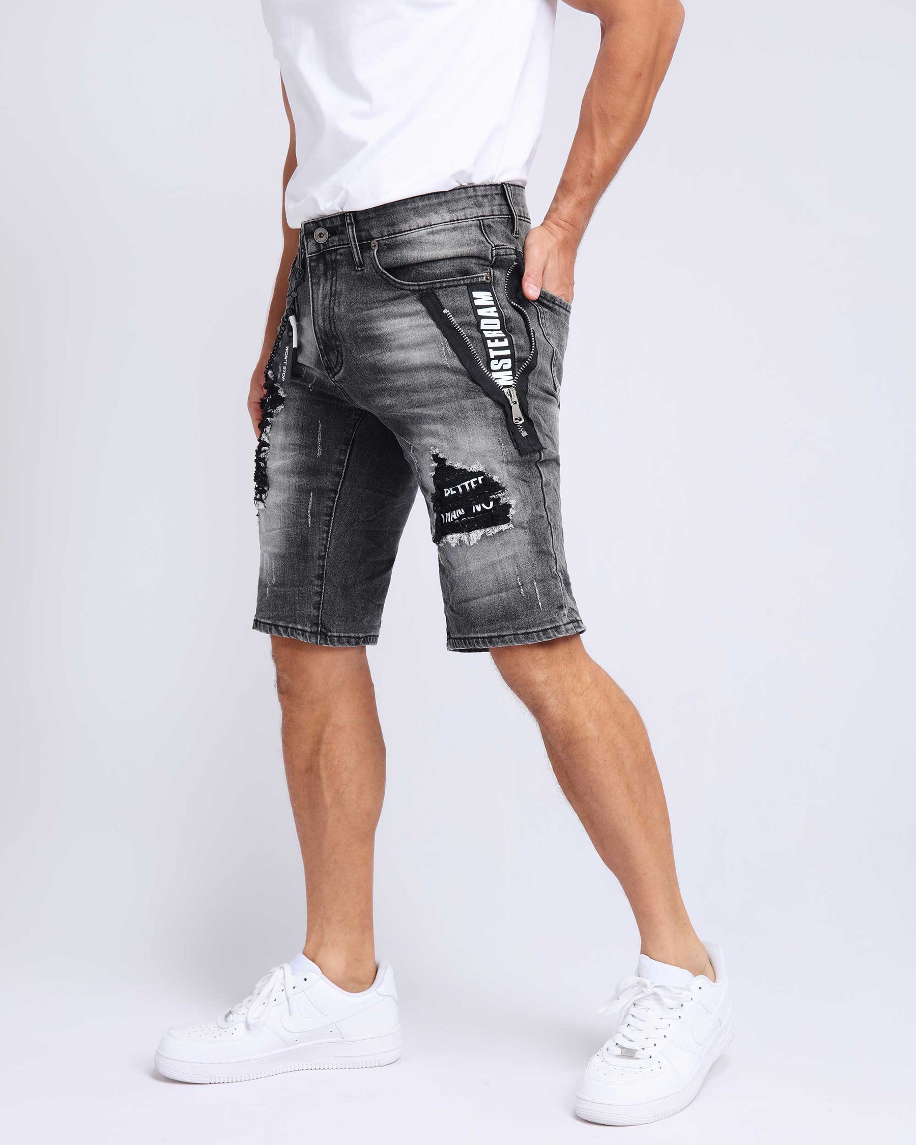 LOGEQI Black Ripped Denim Shorts