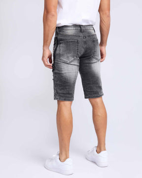 LOGEQI Printed Webbing Patch Ripped Denim Shorts