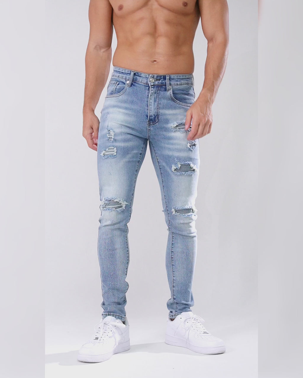 LOGEQI Slim Fit Causal Blue RippedJeans